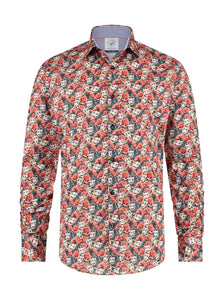 A Fish Named Fred - Mask Print Shirt in Chilli Red