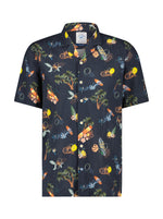 Load image into Gallery viewer, A Fish Named Fred - Tropical Print Short Sleeve Shirt in Navy