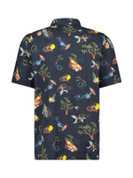 Load image into Gallery viewer, A Fish Named Fred - Tropical Print Short Sleeve Shirt in Navy