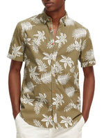 Load image into Gallery viewer, Scotch and Soda Printed Poplin Washed Printed Short Sleeve Shirt - Khaki Leaf
