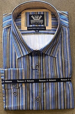 Load image into Gallery viewer, Thomson & Richards Saliba Striped Shirt - Royal/Khaki - Mitchell McCabe Menswear