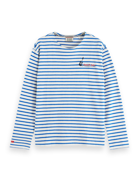 Scotch and Soda Structured Long Sleeve Stripe Tee - Off White
