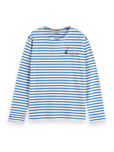Scotch and Soda Structured Long Sleeve Stripe Tee - Off White