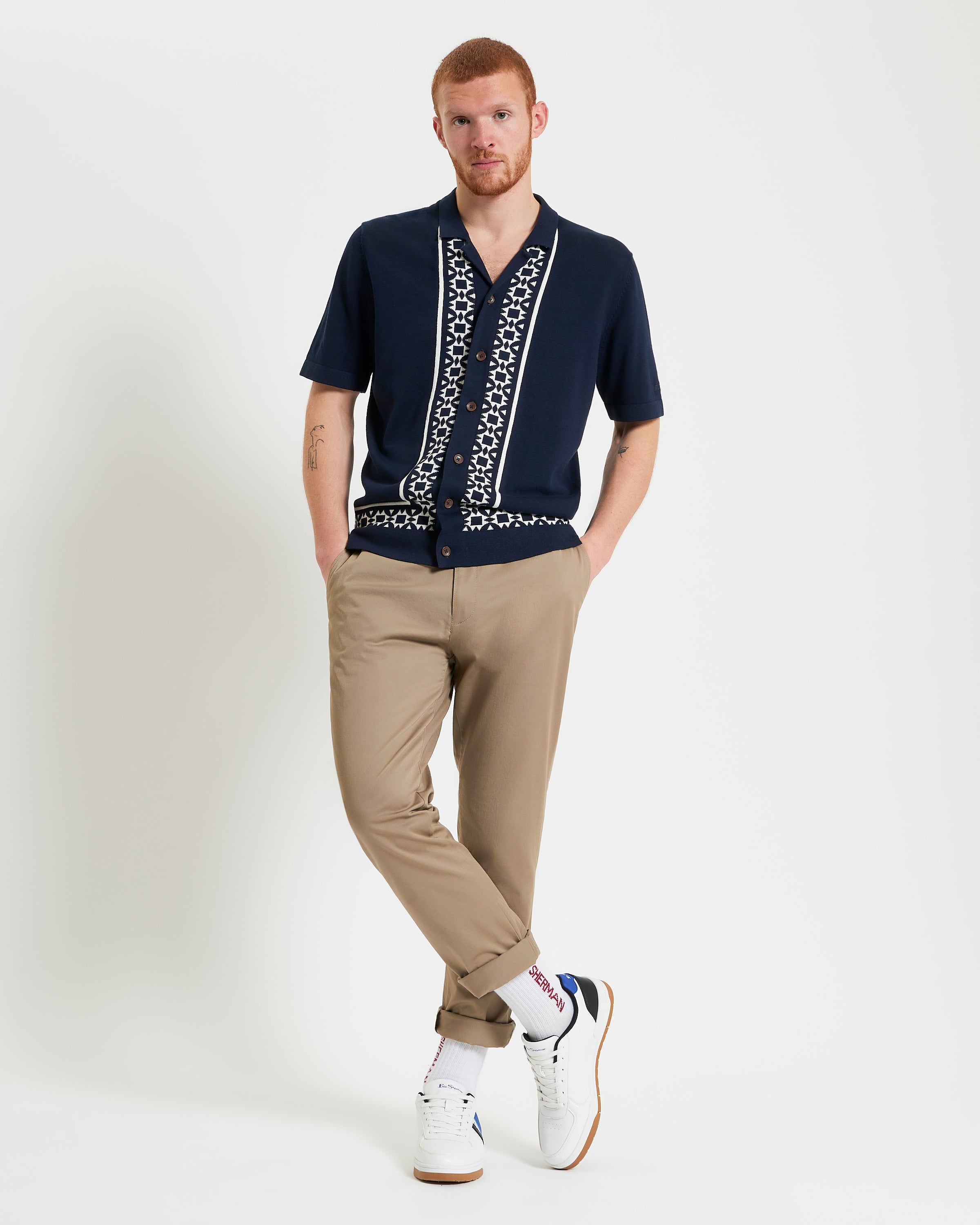 Ben Sherman Floral Border Resort Shirt - Navy