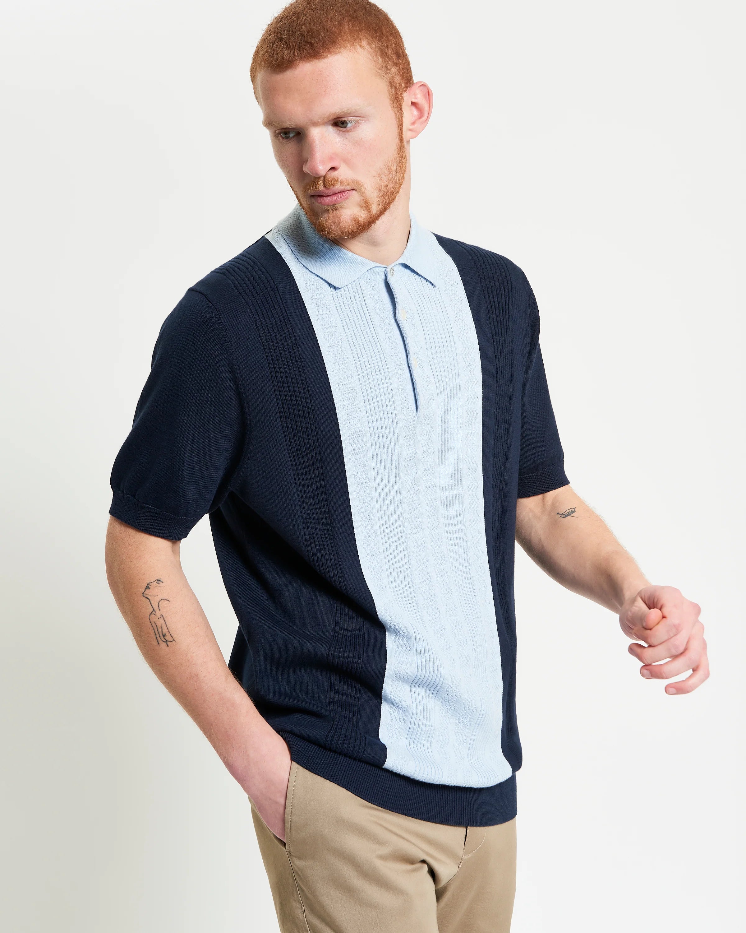 Ben Sherman Textured Block Knit Polo - Dark Navy