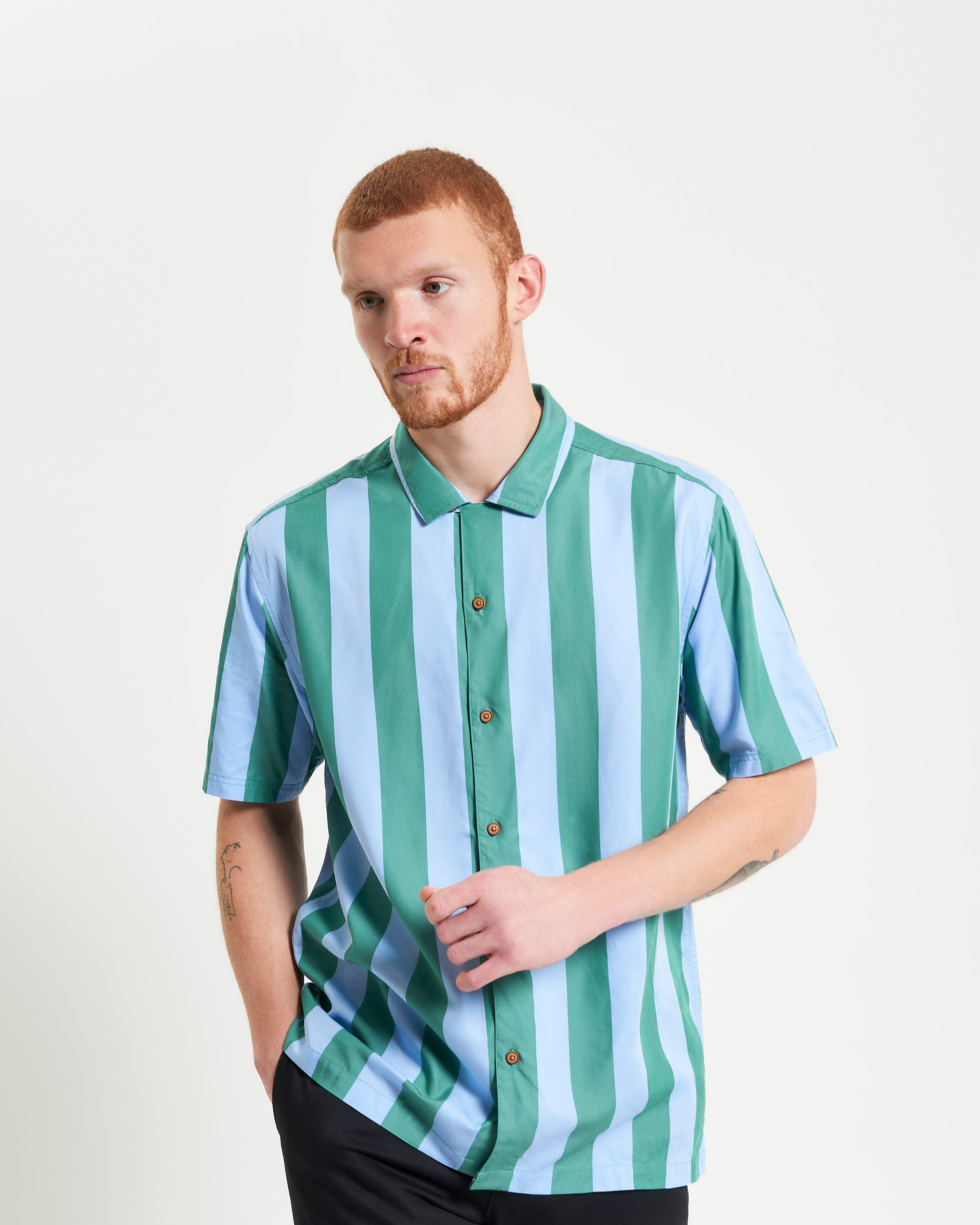 Ben Sherman Viscose Stripe Shirt - Jade