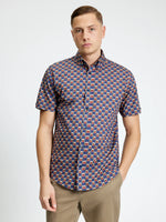 Load image into Gallery viewer, Ben Sherman Retro Geo Print Short Sleeve Shirt - Twilight Denim
