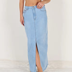 Load image into Gallery viewer, Wakee Denim Maxi Skirt in Light Blue
