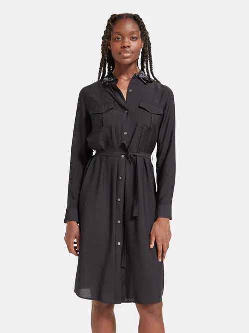 Scotch and Soda Woman Beaded Collar Midi Shirt Dress - Black