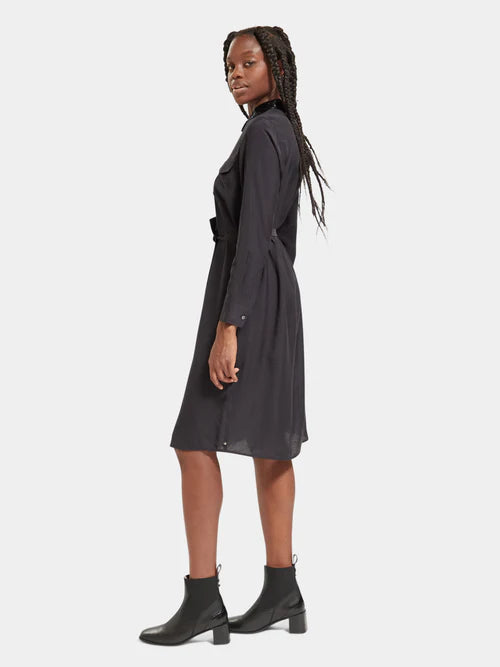 Scotch and Soda Woman Beaded Collar Midi Shirt Dress - Black