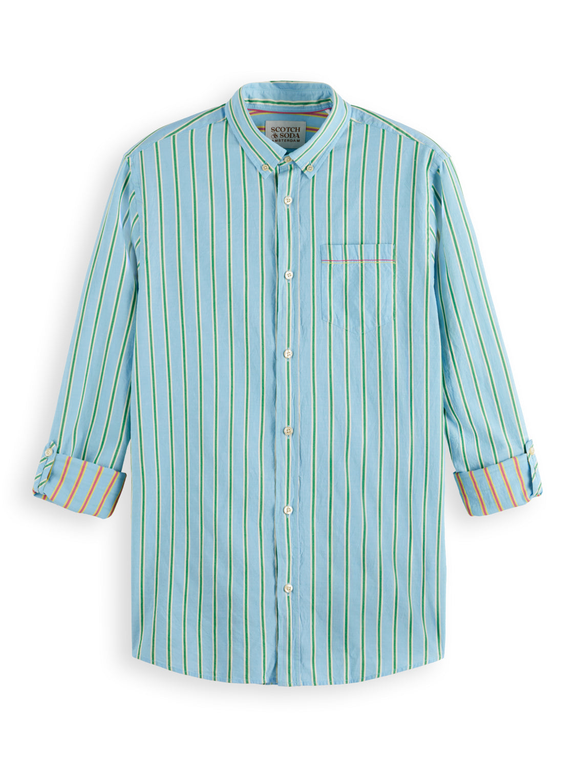 Scotch and Soda Dobby Striped Long Sleeve Shirt - Blue