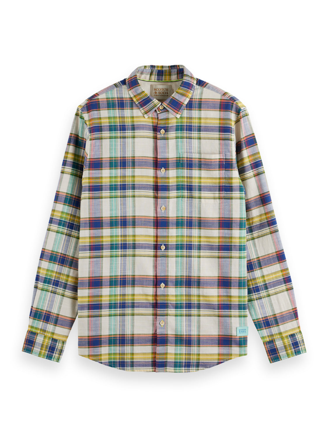 Scotch and Soda Basket Weave Check Long Sleeve Shirt - Green Multi