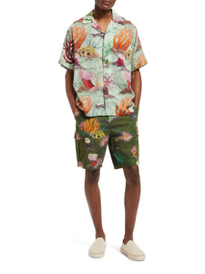 Scotch and Soda Printed Cargo Shorts - Camo Coral Green