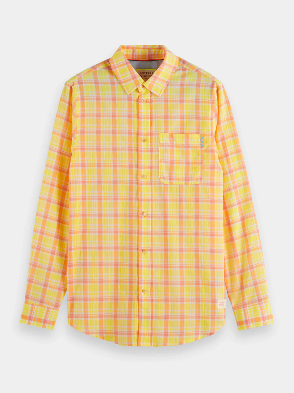 Scotch and Soda Neon Checked Long Sleeve Shirt - Neon Yellow