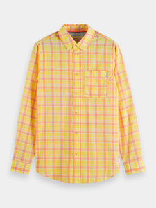 Scotch and Soda Neon Checked Long Sleeve Shirt - Neon Yellow