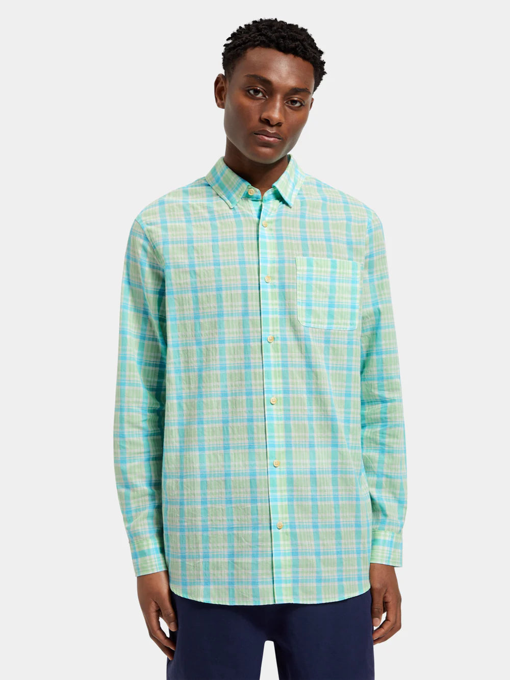 Scotch and Soda Neon Checked Long Sleeve Shirt - Neon Lime