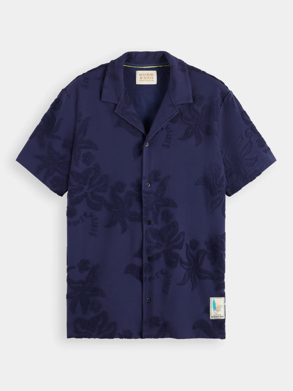 Scotch and Soda Terry Jacquard Short Sleeve Shirt - Navy Blue