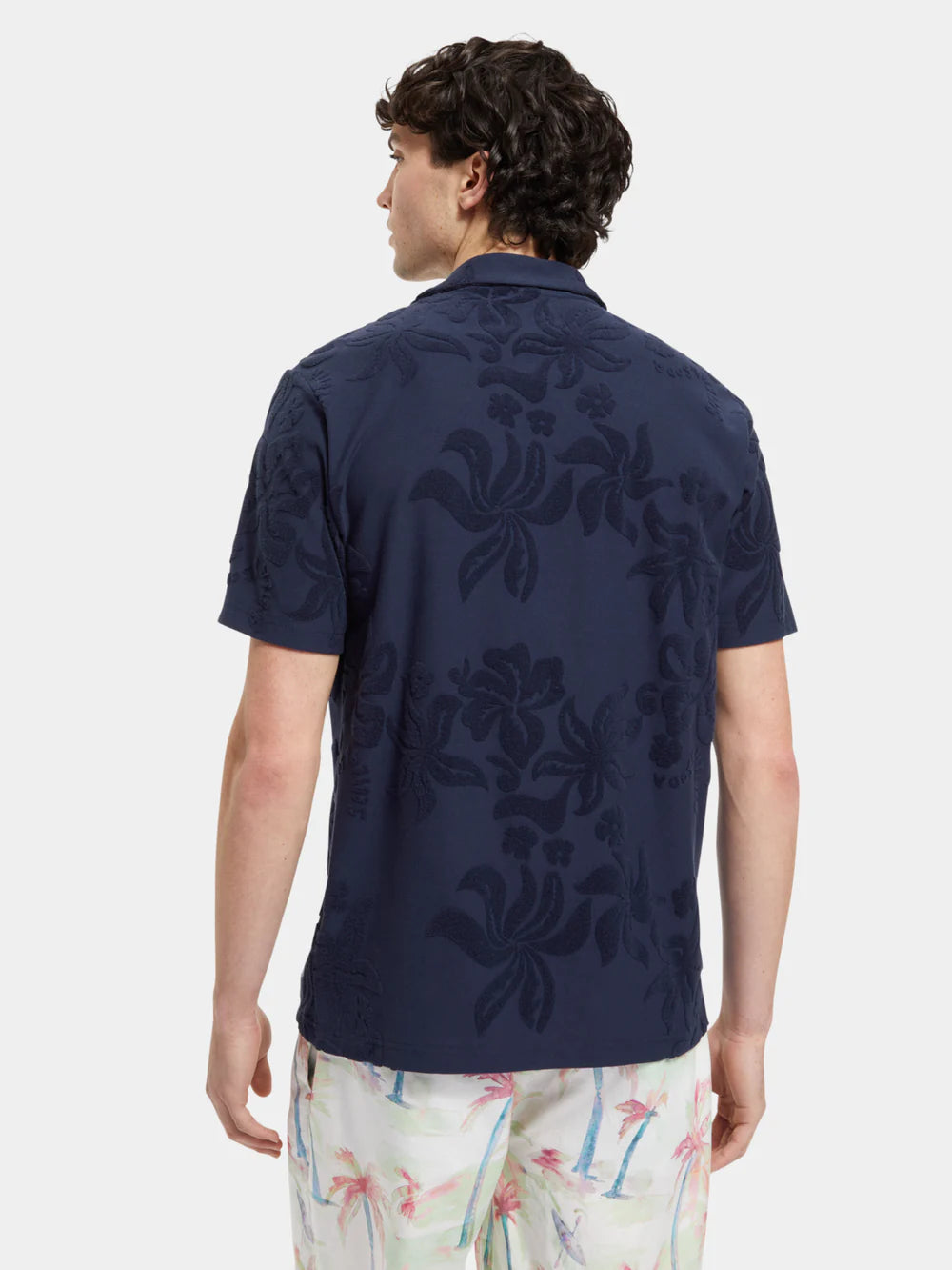 Scotch and Soda Terry Jacquard Short Sleeve Shirt - Navy Blue