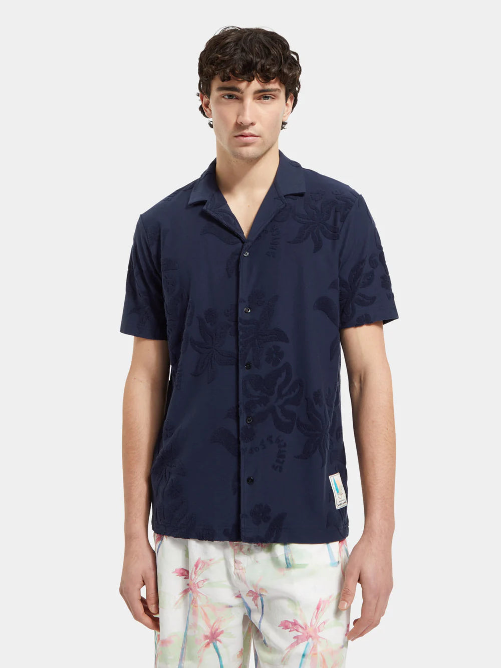 Scotch and Soda Terry Jacquard Short Sleeve Shirt - Navy Blue