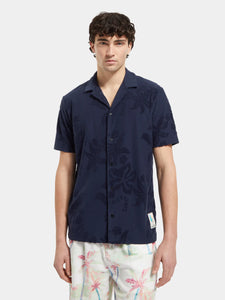 Scotch and Soda Terry Jacquard Short Sleeve Shirt - Navy Blue