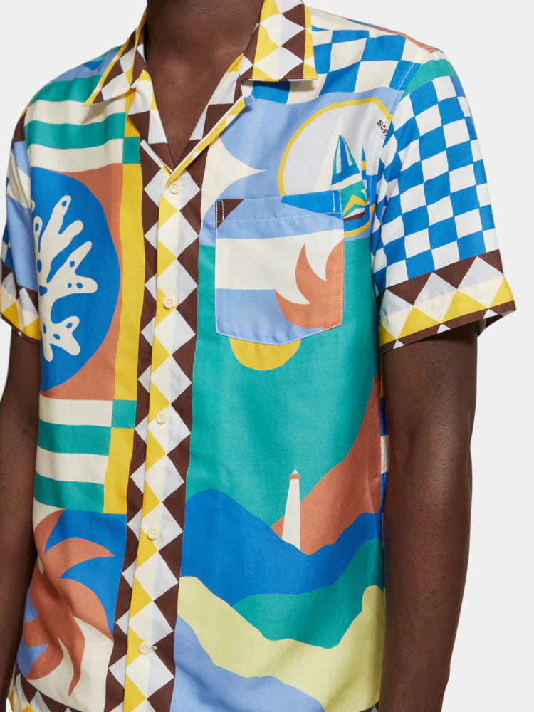 Scotch and Soda Regular Fit Camp Shirt - Multi Colour Collage