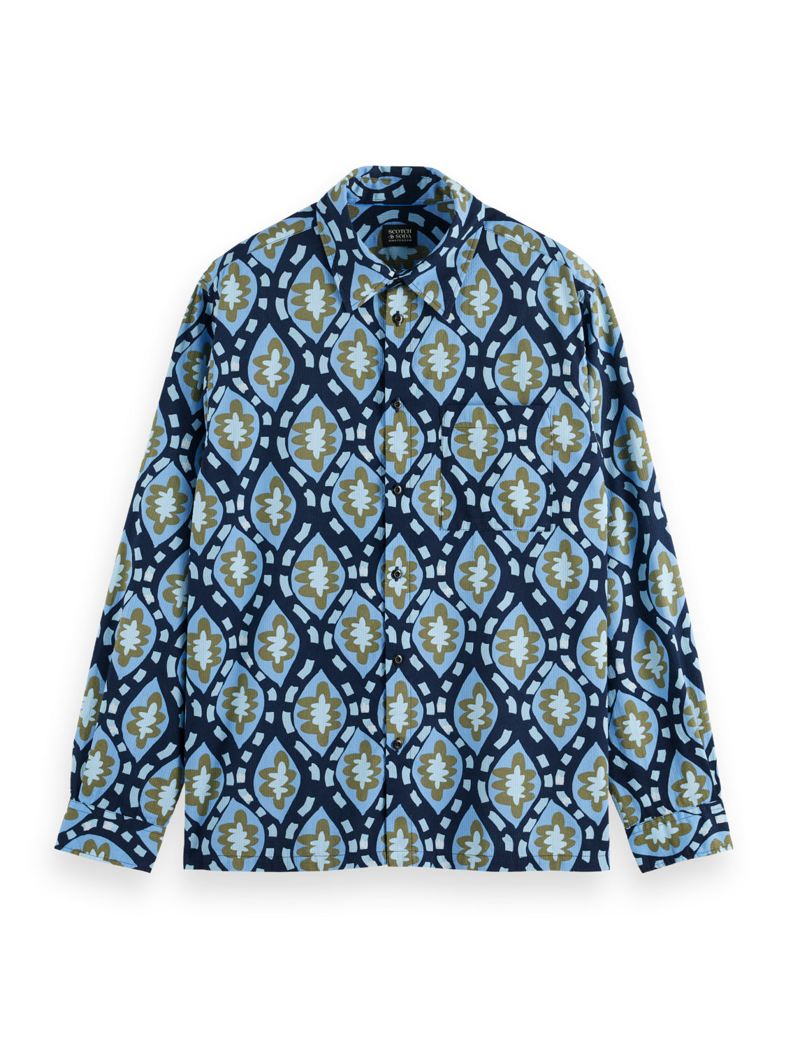 Scotch and Soda Printed Seersucker Shirt - Book Cover Blue