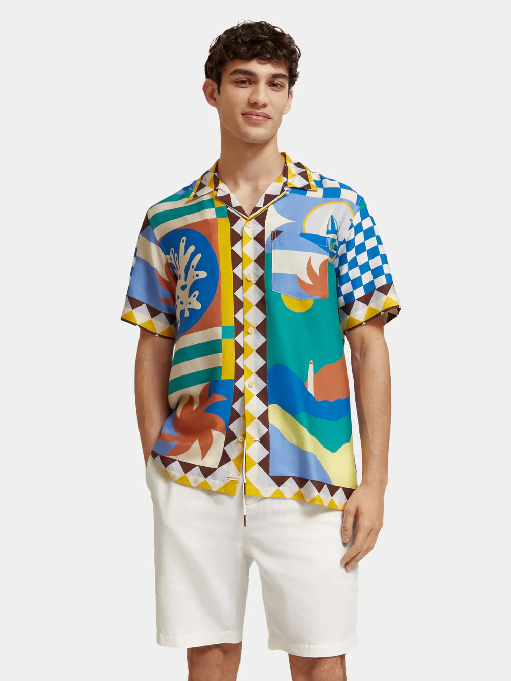 Scotch and Soda Regular Fit Camp Shirt - Multi Colour Collage