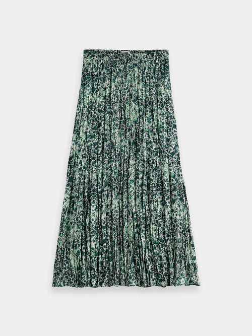 Scotch and Soda Woman Pleated Floral Midi Skirt - Shibori Floral Green