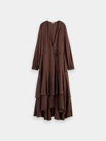 Load image into Gallery viewer, Scotch and Soda Woman Jacquard Midi Wrap Dress - Coffee
