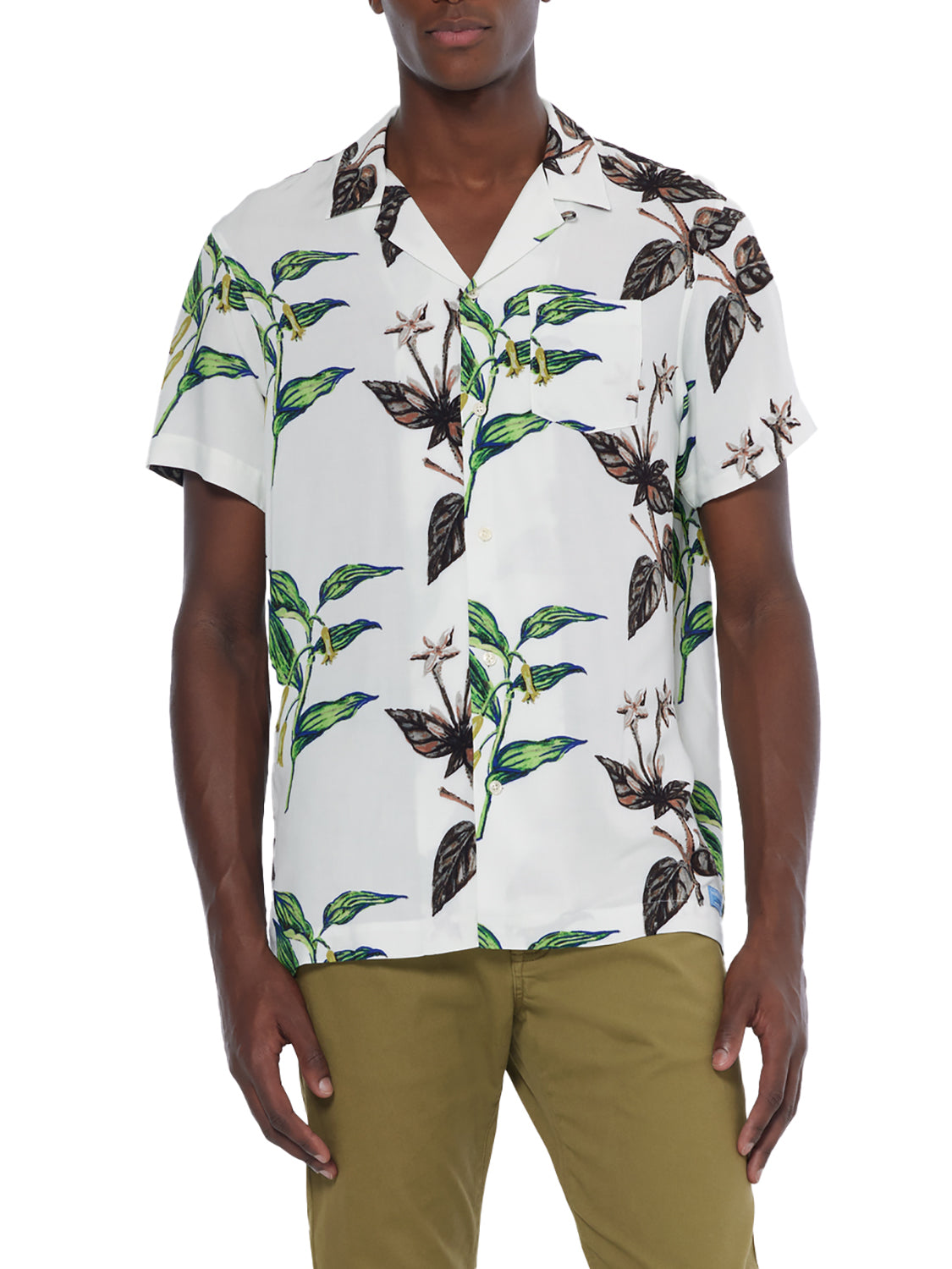 Scotch and Soda All Over Print Short Sleeve Shirt - White Leaves