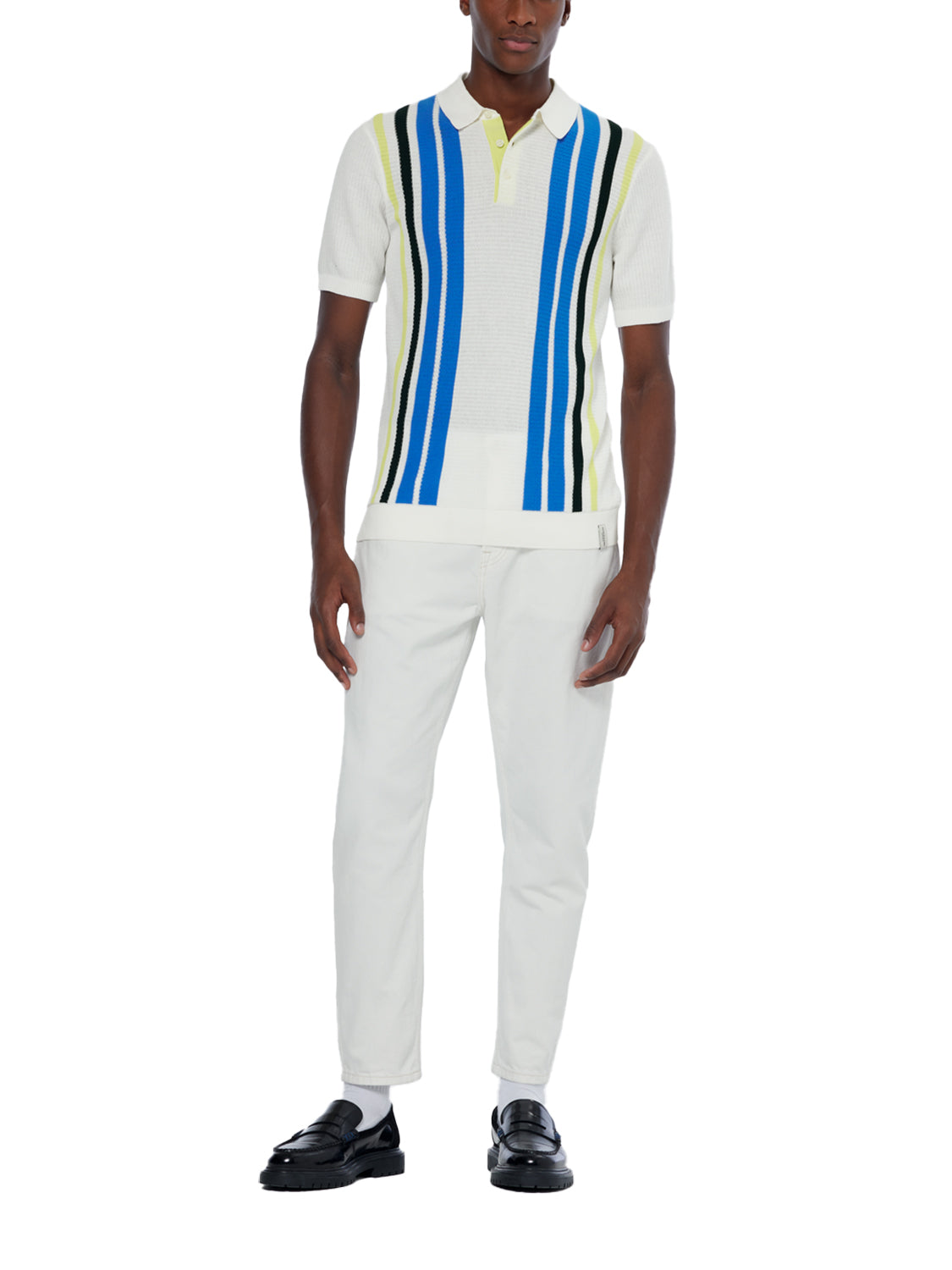 Scotch and Soda Knitted Stripe Polo - Swan Blue