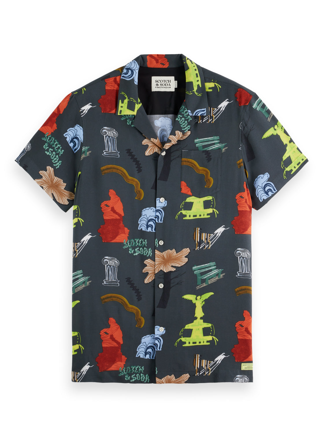 Scotch and Soda All Over Print Short Sleeve Shirt - Park Green