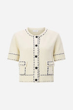 Load image into Gallery viewer, Rich and Royal Cropped Mango Yarn Cardigan with Contrast Stitch - Pearl White
