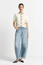 Load image into Gallery viewer, Rich and Royal Cropped Mango Yarn Cardigan with Contrast Stitch - Pearl White
