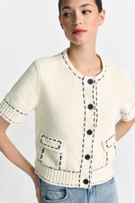 Load image into Gallery viewer, Rich and Royal Cropped Mango Yarn Cardigan with Contrast Stitch - Pearl White
