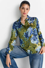 Load image into Gallery viewer, Rich and Royal Blouse with Peony Print - Urban Lime
