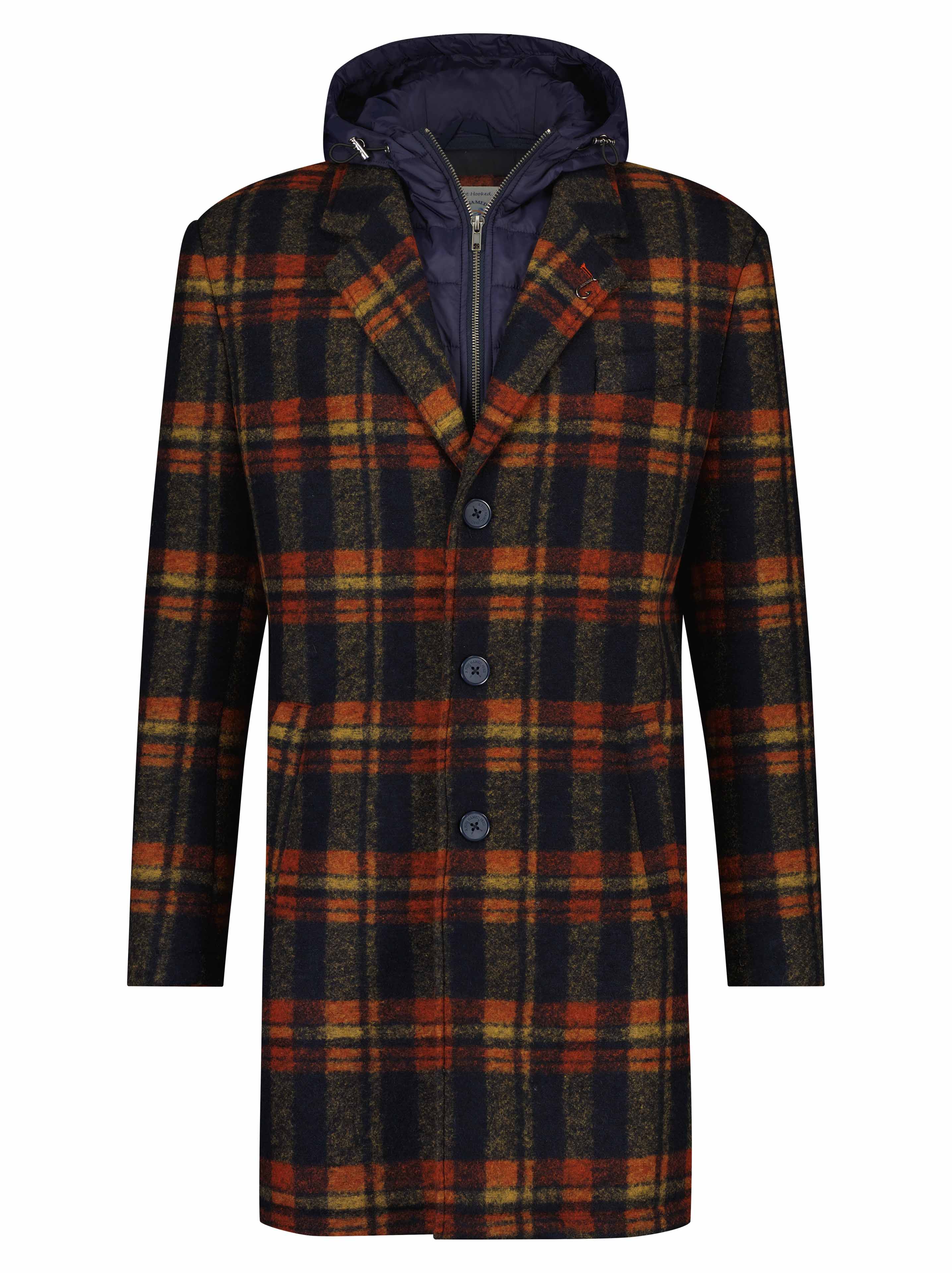 A Fish Named Fred - Checked Overcoat in Navy/Orange