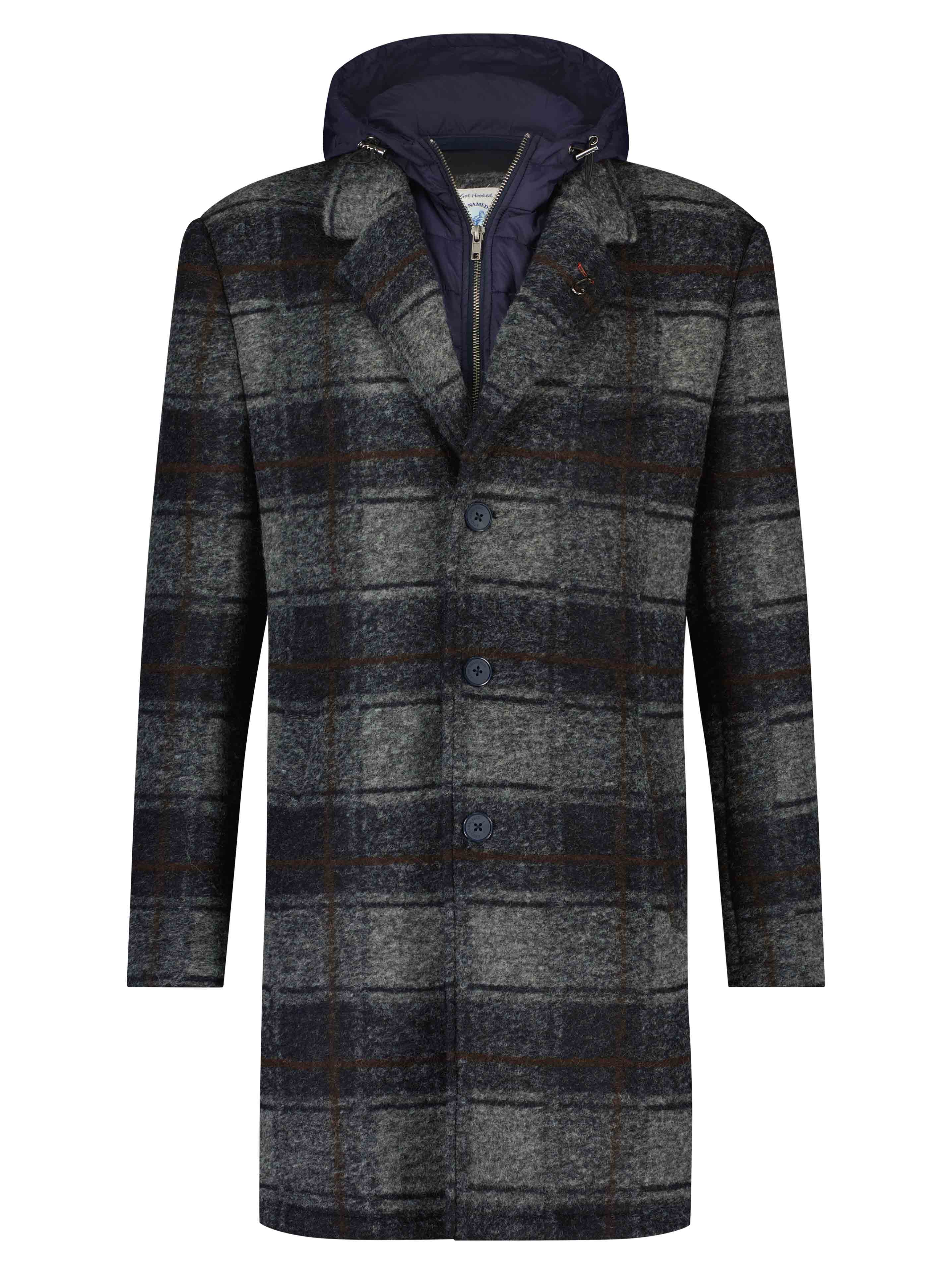 A Fish Named Fred - Checked Overcoat in Grey/Navy