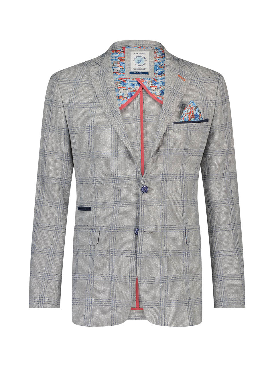 A Fish Named Fred - Linen Check Jacket in Grey/Blue