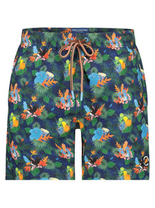 A Fish Named Fred Swimshorts - Leaf Story Print in Navy