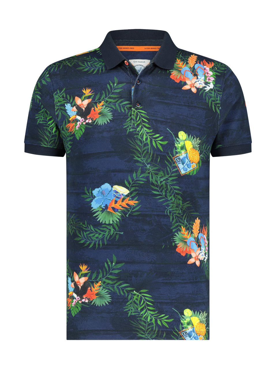 A Fish Named Fred - Leaf Story Print Polo in Navy A Fish Named Fred - Leaf Story Print Polo in Navy