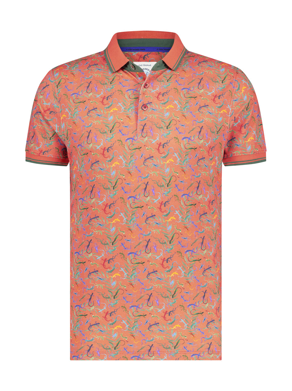 A Fish Named Fred - Lizard Print Polo in Coral