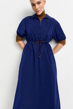 Load image into Gallery viewer, Rich and Royal Midi Dress with Shirt Collar - Midnight Blue
