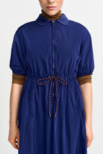 Load image into Gallery viewer, Rich and Royal Midi Dress with Shirt Collar - Midnight Blue

