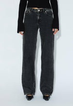 Load image into Gallery viewer, Dr Denim Women's Addy Mid Straight Jean - Tar Aged Black
