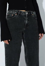 Load image into Gallery viewer, Dr Denim Women's Addy Mid Straight Jean - Tar Aged Black
