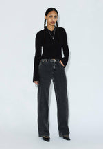 Load image into Gallery viewer, Dr Denim Women's Addy Mid Straight Jean - Tar Aged Black
