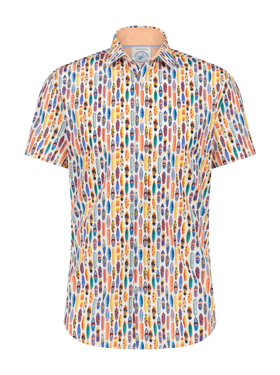 A Fish Named Fred - Surfboard Print Short Sleeve Shirt in White