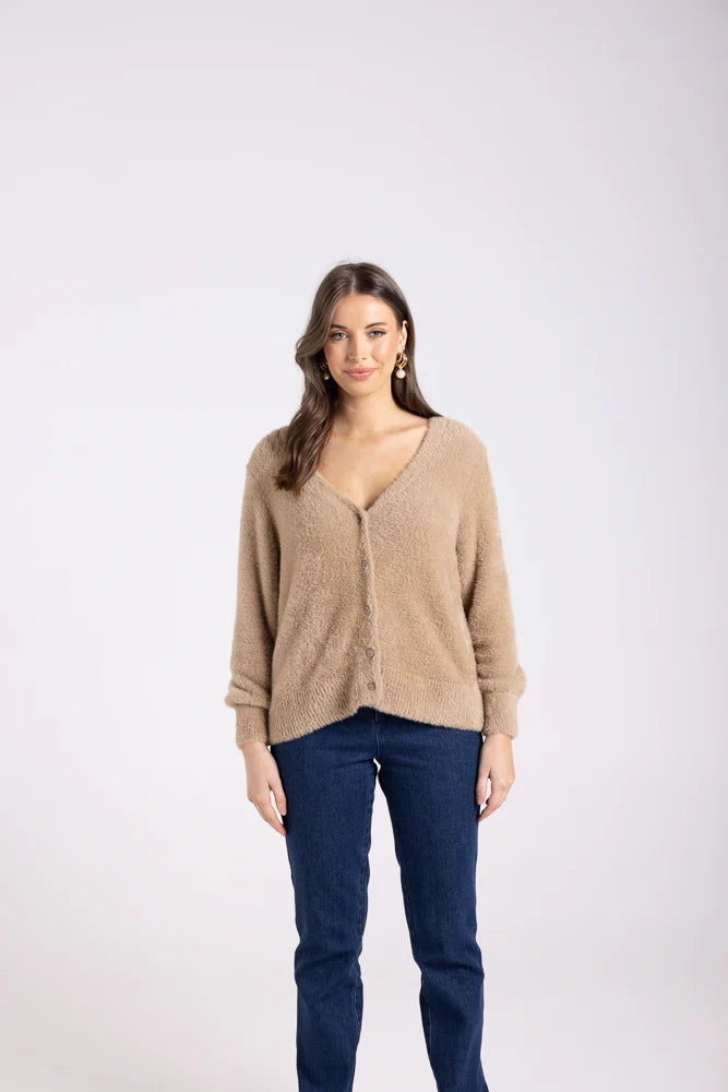 Two T's Fluffy Cardigan - Oat