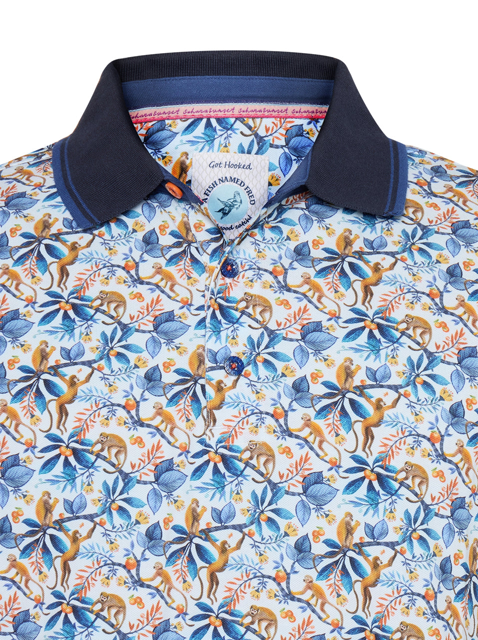 A Fish Named Fred - Monkey Print Polo in White